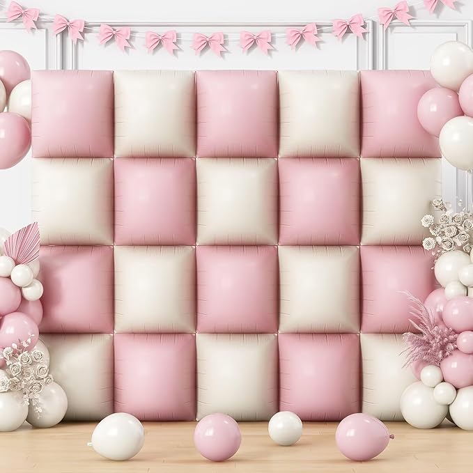 Dusty Pink and White Square Balloon, 20 PCS Matte Pink Cream Double Sided Square Foil Balloon Backdrop for Girls Bridal Baby Shower Wedding Boho Birthday Party Decoration