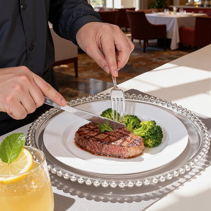 WDF 300 Pieces Silver Plastic Silverware - Plastic Silverware Heavy Duty - 100 Forks 100 Knives 100 Spoons - Disposable Silver Cutlery Perfect for Party/Wedding/Christmas