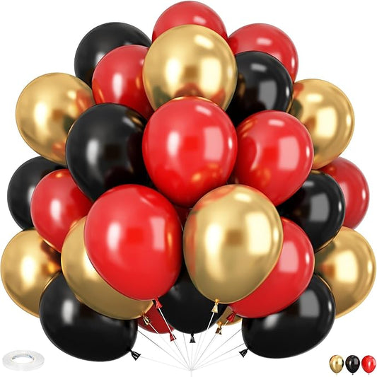 Red Black and Gold Balloons, 60Pcs 12 Inch Red and Black Gold Party Balloons Casino Theme Party Decoration for Graduation New Year Casino Movies Night Festival Birthday Party Decorations