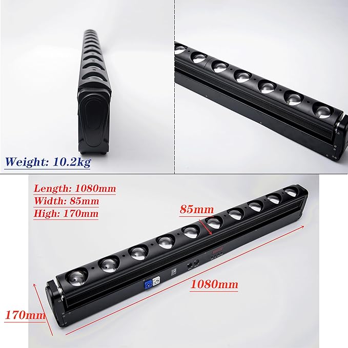 10LED Stage Wash Light Bar DMX Moving Head RGBW Color Strip Beam Strobe Beam DJ Lighting Wall Washer Lights Stage Lighting for KTV Club Ball Disco Wedding Party