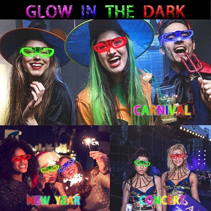 50 Packs LED Glasses Mardi Gras Party Supplies ,5 Neon Colors,3 Light Modes Light up Glow Sticks Glasses Toys Party Supplies for kids Adults Fit Halloween Christmas New Year Eve Graduations (50)