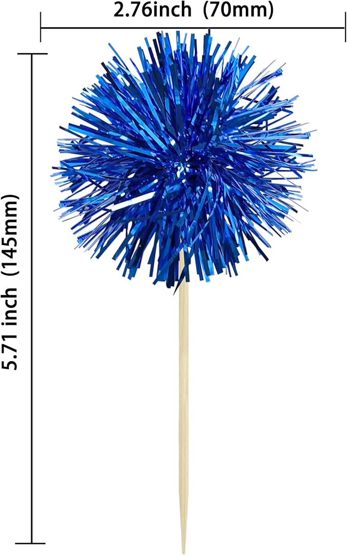 Gyufise 30Pcs Foil Firework Cupcake Toppers Sparkle Tinsel Cake Toppers Tinsel Drink Cake Decoration Cocktail Picks for Birthday Wedding Graduation Party Supplies Dark Blue