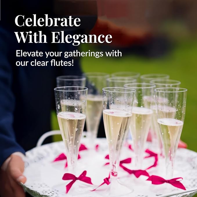 Prestee Set of 200 Plastic Champagne Flutes - Clear Champagne Glasses for Parties, Weddings, Events - 4.5 oz Disposable Drinkware - Elegant Stemware for Toasts Cocktails Mimosas
