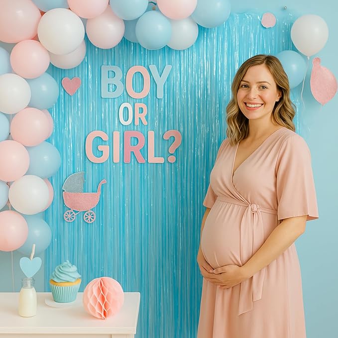 2 Pack Pastel Blue Tinsel Foil Fringe Curtains, Blue Party Decorations, Metallic Tinsel Party Streamers Backdrop for Birthday Baby Shower Gender Reveal Wedding Party Decorations