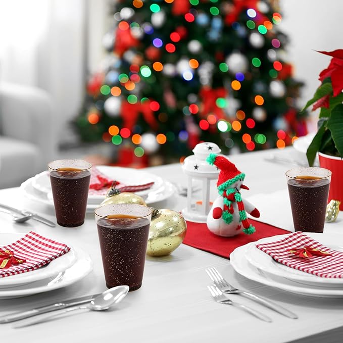 JOLLY CHEF 14 oz 200 Pack Gold Plastic Cups, Gold Glitter Heavy-Duty Disposable Cups Party Cups Tumblers, Ideal for Thanksgiving Wedding & Party