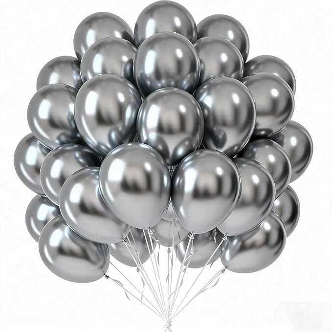 Metallic Silver Balloons 50 pcs 12 Inch Chrome Silver Latex Balloons for Wedding Bridal Engagement Baby Shower Gender Reveal Easter Anniversary Birthday Christmas Party Decorations