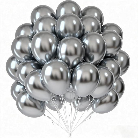 Metallic Silver Balloons 50 pcs 12 Inch Chrome Silver Latex Balloons for Wedding Bridal Engagement Baby Shower Gender Reveal Easter Anniversary Birthday Christmas Party Decorations