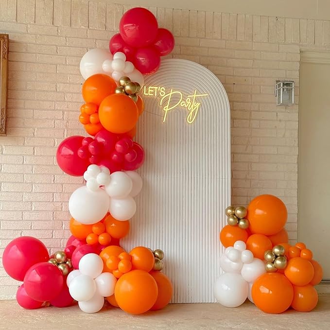 Pink and Orange Balloons, 60 Pcs Hot Pink Orange Balloons, 12 Inch Latex Balloon for Birthday Bridal Shower Wedding Engagement Thanksgiving Summer Party Decoration Supplies