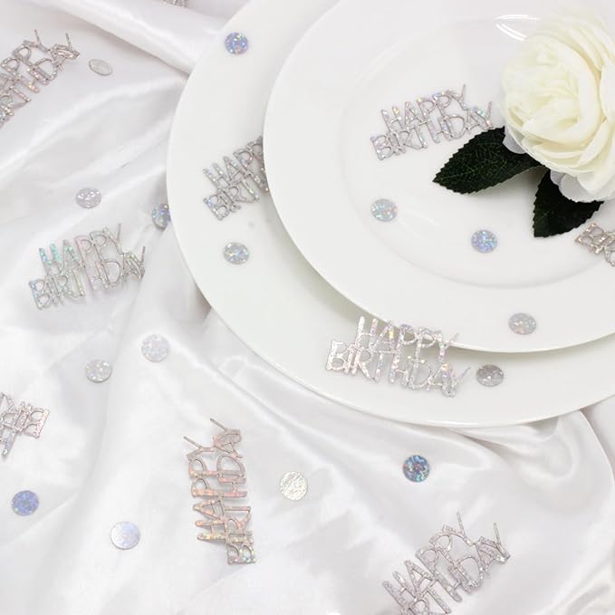 Birthday Confetti - Glitter Happy Birthday Table Decorations, 270 PCS Iridescent Holographic Party Decorations