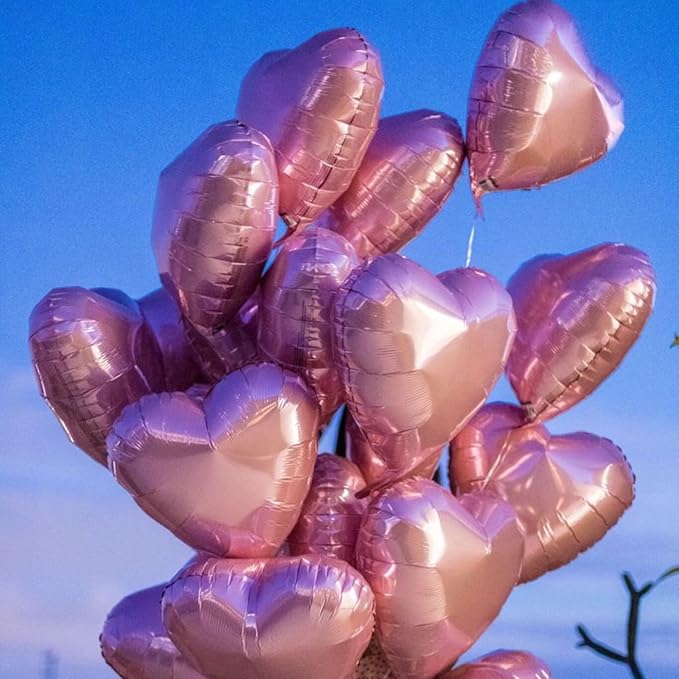 Pink Heart Balloons, Heart Shaped Ballons, 20 Pcs 5/10/18 inch Pink Foil Love Balloons for Valentine's Day Decorations Wedding Engagement Bridal Showers Anniversary Celebrations