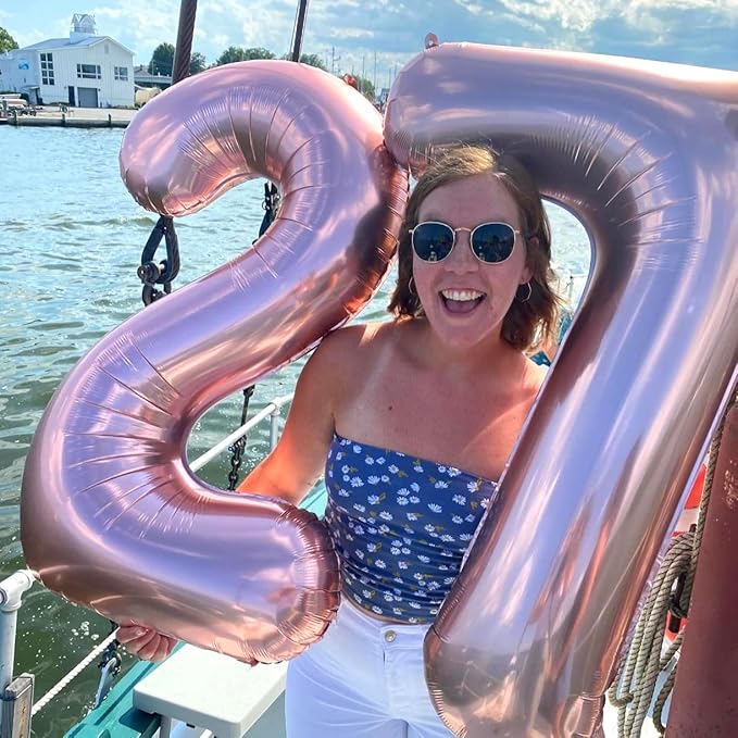 40 Inch Rose Gold Foil Balloon Number 2, Large Self Inflating Number Balloons 0-9 Digital Helium Balloons Set for Girls 2nd Birthday Women Anniversary New Year Baby Shower Party Decorations Supplies