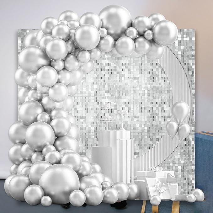 36 PCS Silver Shimmer Wall Backdrop, Square Sequin Photo Backdrops Panel, Glitter Wall Background for Birthdays, Weddings, Halloween, Engagements, Disco Bachelorette Party Decoration (6FTx6FT)