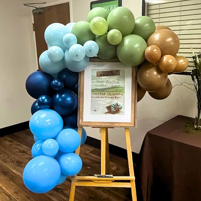 Blue Green Balloons 60 Pcs 12 Inch Sage Green Blue Brown Balloons Neutral Boho Avocado Green Pearl Dark Navy Blue Khaki Brown Grey Balloon for Boys Bear Jungle Baby Shower Birthday Party Decorations