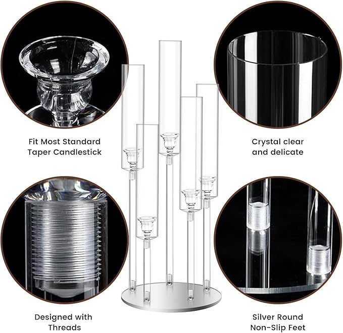 42.5inch 1pc Acrylic Candelabra Centerpieces for Tables 5 Arms Wedding centerpieces for Decorations