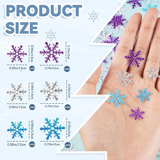 Christmas Snowflake Confetti Decorations,1200Pcs Purple Blue Silver Confetti Snow Party Pack for Christmas Winter Wonderland Table Centerpieces Wedding Birthday Baby Shower DIY Projects Decorations
