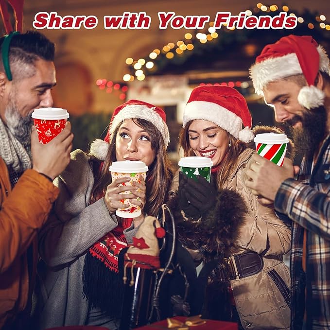 100 Sets Snowflake Gingerbread Man Christmas Tree Candy Disposable Coffee Cups with Dome Straws Sleeves 12 oz Paper Cups Sleeves Stir Straws Plastic Lids for Xmas Dinner Party Drinks Supplies
