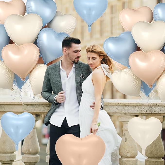 Baby Blue Heart Balloons, 10 Pcs Light Blue White Heart Shaped Balloon, 18 Inch Apricot Cream Sand White Nude Foil Balloons for Engagement Brithday Baby Shower Wedding Valentines Party Decoration