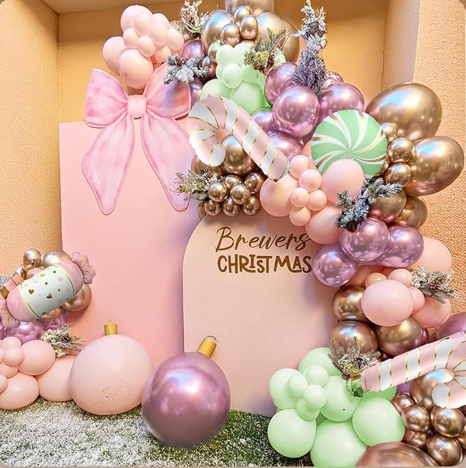 PageebO Christmas Candy Balloon Arch, Pastel Pink Green Balloon Candy Cane Lollipop Foil Balloons for Sweet One Birthday Party Favors Candyland Christmas Party Favors Baby Shower Gender Revel Decor