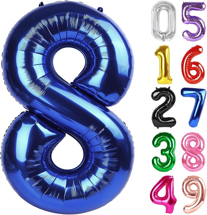 Night Blue Number 8 Balloon 40 Inch, 8th Birthday Party Decorations for Children, Giant 8 Foil Balloon for Party Supplies