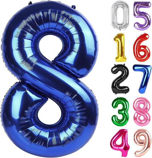Night Blue Number 8 Balloon 40 Inch, 8th Birthday Party Decorations for Children, Giant 8 Foil Balloon for Party Supplies