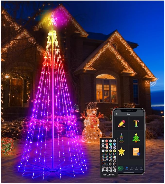 Outdoor Christmas Tree 9ft 478 LEDs Light Smart Spiral Cone Tree App and Remote Control, Music Sync DIY Functionality Perfect for Decor Yard and Parties