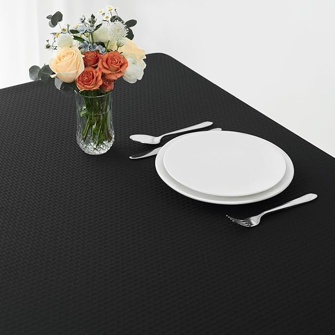 maxmill Tablecloth Weaved Texture Stain Resistant Waterproof, Wrinkle Resistant Washable Table Cloth, Fabric Table Cover for Dining Room, Indoor Outdoor Use, Rectangle 70 x 120 Inch, Black