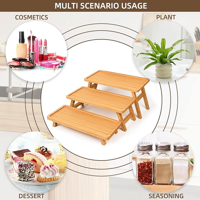 GEHE Natural Bamboo Cupcake Stand, Foldable 3 Tier Cupcake Display Stand Tower, Dessert Table Serving Tray for Birthday/Wedding/Christmas/Party, Charcuterie Boards