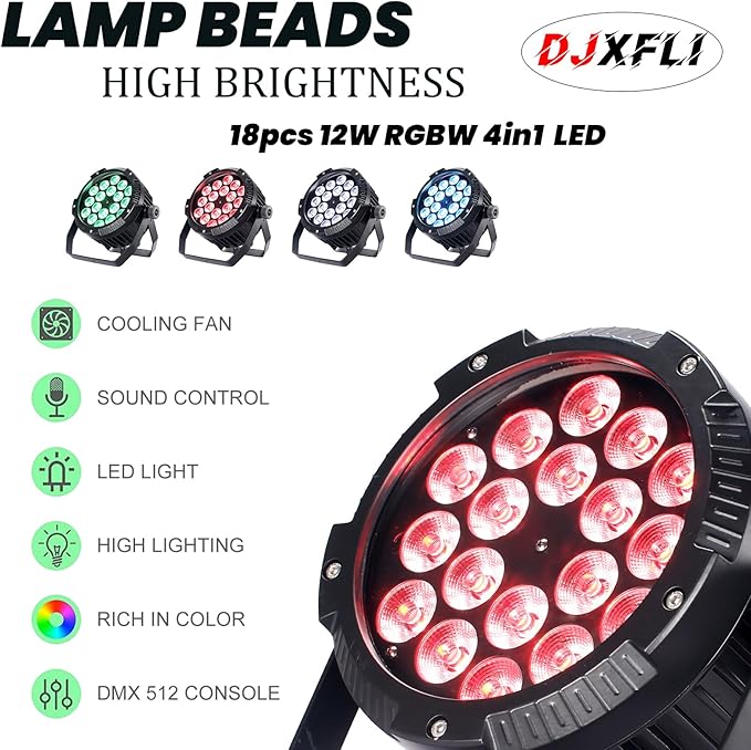 LED Par Lights 18x12W Outdoor Waterproof Stage Light RGBW 4-in-1 DMX Control for Events DJ Disco Festival Wedding Party Outdoor Stage Lighting 2 Pack