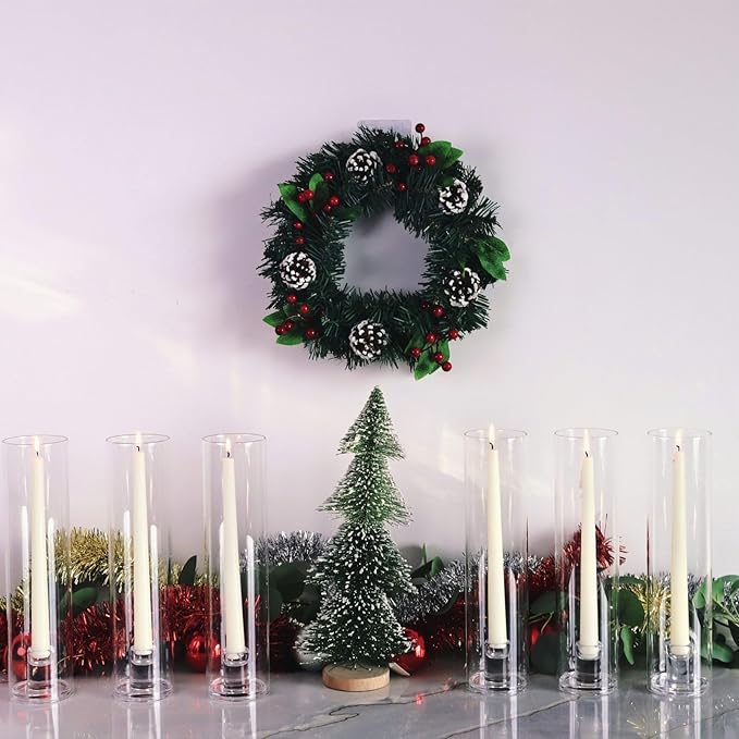 VOHO Hurricane Candlestick Holders Set of 6, Clear Glass Hurricane Candle Holder for Centerpiece Table Decorations, Bottomless Hurricane Glass & Candle Sticks Holder Decor for Wedding, Birthday, Party