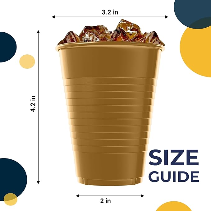 Exquisite Party Solids 12 Oz Gold Plastic Cups For Party Supplies 50 Pack | Gold Disposable Cups Plastic | Disposable Drinkware For Parties, Events & Everyday