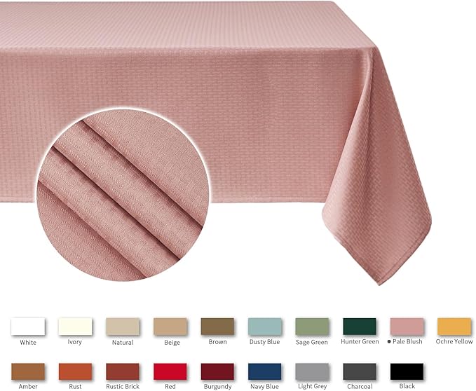maxmill Rectangle Tablecloth Weaved Pattern Waterproof Spillproof Wrinkle Free Table Cloth, Kitchen Dining Tabletop Decoration, Fabric Table Cover for Holiday Parties, 52 x 108 Inch, Pale Blush