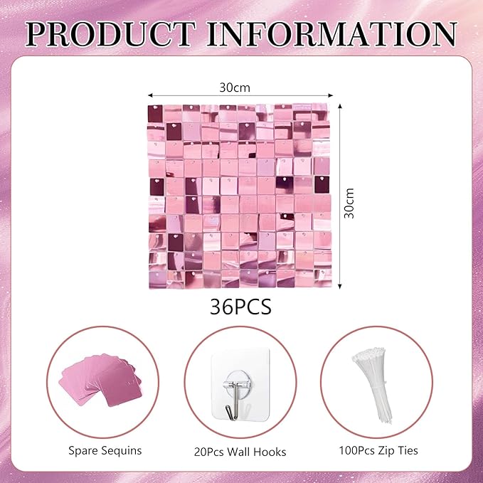 36 PCS Light Pink Shimmer Wall Backdrop, Square Sequin Photo Backdrops Panel, Glitter Wall Background for Birthdays, Weddings, Halloween, Engagements, Disco Bachelorette Party Decoration (6FTx6FT)