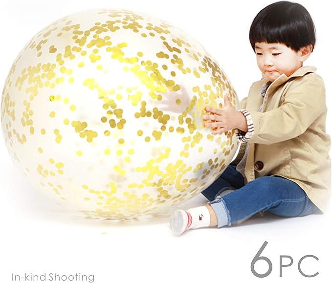 36 Inch Jumbo Confetti Balloons, Giant Latex Balloon with Gold Confetti (Premium Helium Quality) Pkg/6 Latex glitter balloons for Party/Birthdays/Wedding/Festivals Christmas and Event Decorations