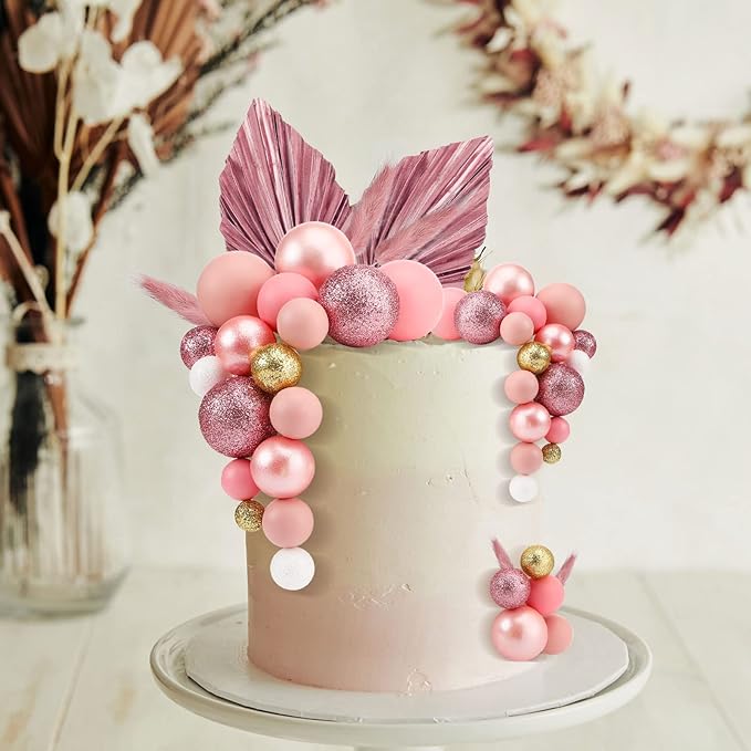 108 Pcs Balls Cake Topper DIY Cupcake Insert Foam Balloons for Cake Baking Wedding Anniversary Birthday Decoration(Assorted Pink, White, Gold,Multi Sizes)