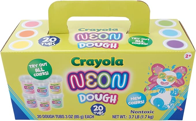 Crayola Neon Dough 20-Pack, 3oz Each - Halloween Party Favors, Classroom Party Favors, Halloween Toys; Non-Toxic, Allergen-Friendly Special Effects Dough with Easy-Carry Handle