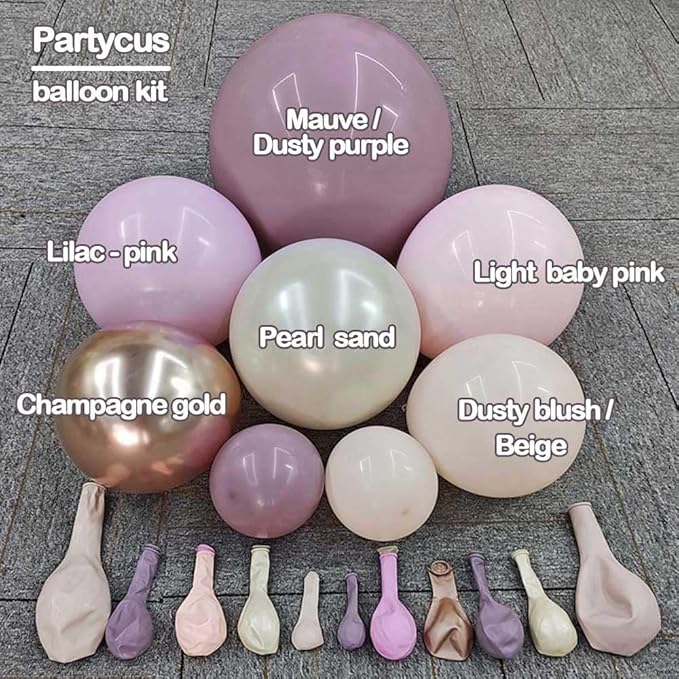 Dusty Purple Pink Balloon Arch Kit, Double Stuffed Lavender White Sand Pearl Balloon Garland with Pastel Pink Lilac Blush Gold Latex for Baby Shower Birthday Wedding Fall Party Decoration