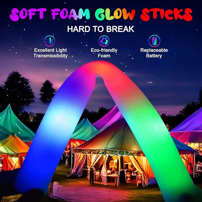 46 PCS Foam Glow Sticks with 3 Modes Colorful Flashing, Foam Light Up Sticks, LED Light Sticks, Glow Sticks Party Pack for Halloween, New Year, Wedding, Raves, Concert, Christmas