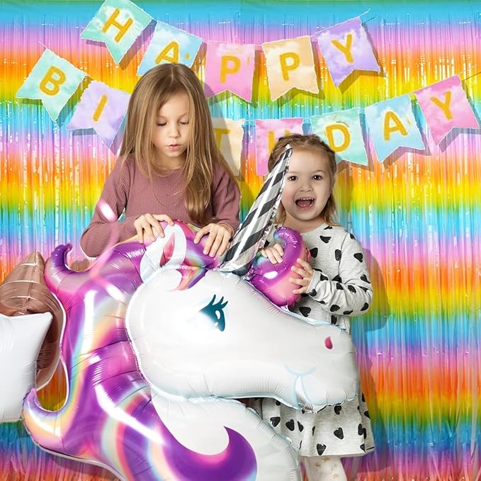 BRAVESHINE Colourful Tinsel Foil Fringe Curtains - 2Pcs 3.2x8.2ft Holidays Photo Booths Party Streamers Backdrop for Easter Princess Pastel Unicorn Birthdays Christmas Bridal Shower Party Decorations