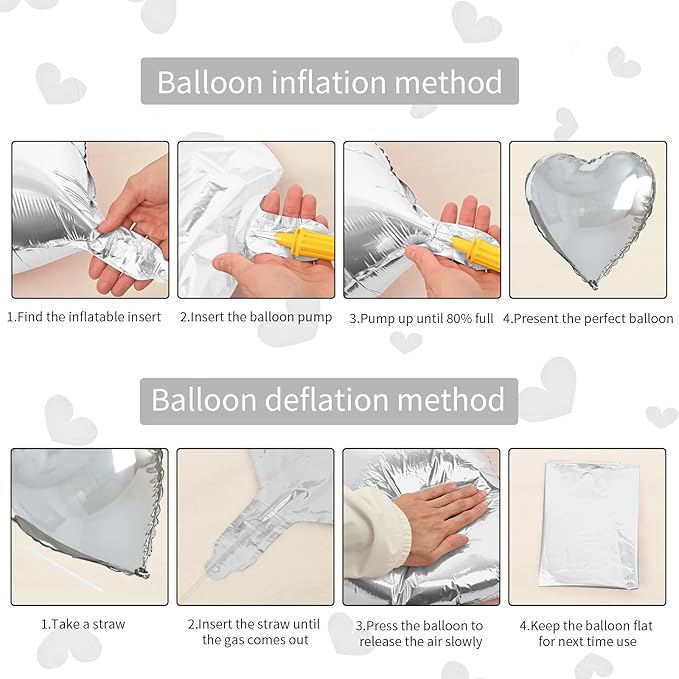 Biapian Silver Heart Balloons, 10PCS Valentines Balloons 18inch Love Foil Balloons for Helium Birthday Decorations for Valentines Day, Wedding, Birthday, Baby Shower