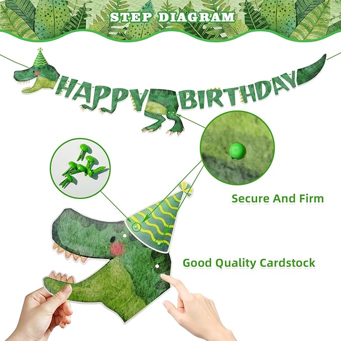 189 Pcs Dinosaur Birthday Party Supplies Set - Serves 24, Dino Decorations Kit with Banner, Balloons, Swirls, Cake Toppers, Tableware & Tablecloth