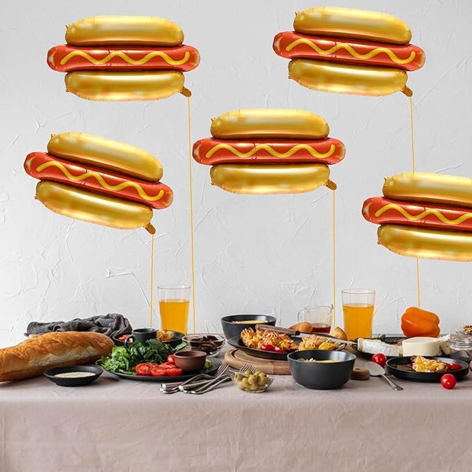 5 Pcs Hot Dog Helium Foil Balloons Funny Burger Party Balloons Fast Food Snacks Picnic Burger BBQ Themed Decorations Birthday Baby Shower Supplies