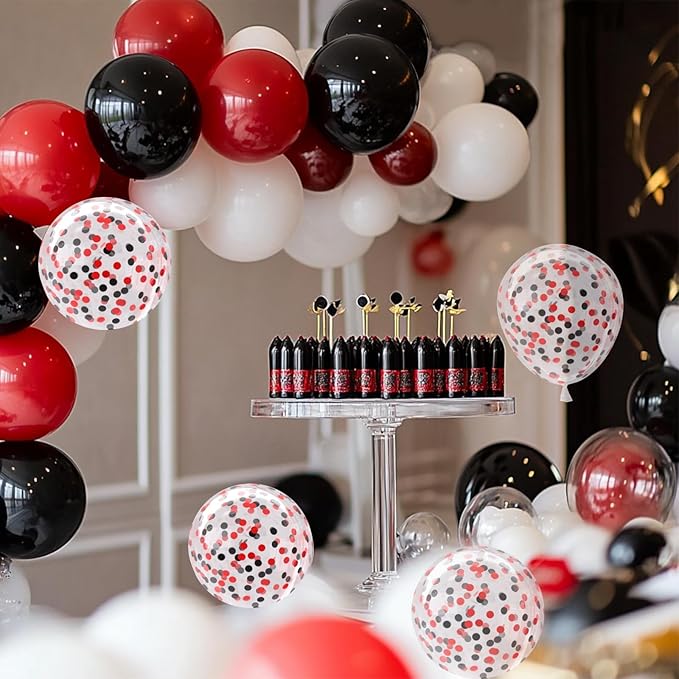 Patimate Red Black Balloons Set, 50 pcs 12 inch Black Red White Confetti Latex Balloons Kit for Graduation Birthday Wedding Baby Shower Retirement Party Decorations
