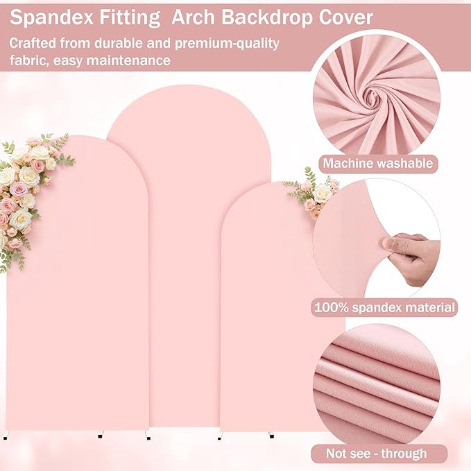 (7.2FT, 6.6FT, 6FT) Wedding Arch Cover Set of 3 Dusty Rose Spandex Fitted Arch Cover for Round Top Chiara Backdrop Stand Covers for Birthday Party Banquet Photo Background Decoration