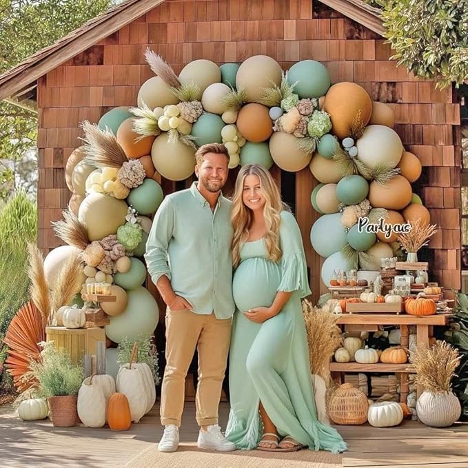 Dusty Green Tan Balloon Arch Kit Double Stuffed, Light Sage Green White Sand Brown Apricot Pastel Neutral Balloon Garland for Boho Baby Shower Birthday Wedding Fall Christmas Party Decoration