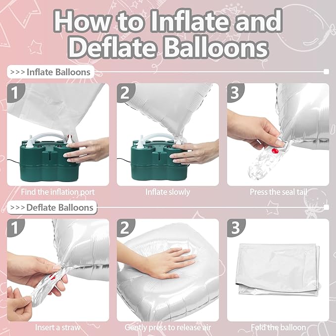 NISOCY 25PCS Pearl Pink and White Square Foil Balloons Wall Backdrop Double Sided Pink and Pearl White Balloons Arch Kit for Wedding Birthday Baby Shower Bride Girl Party Decorations