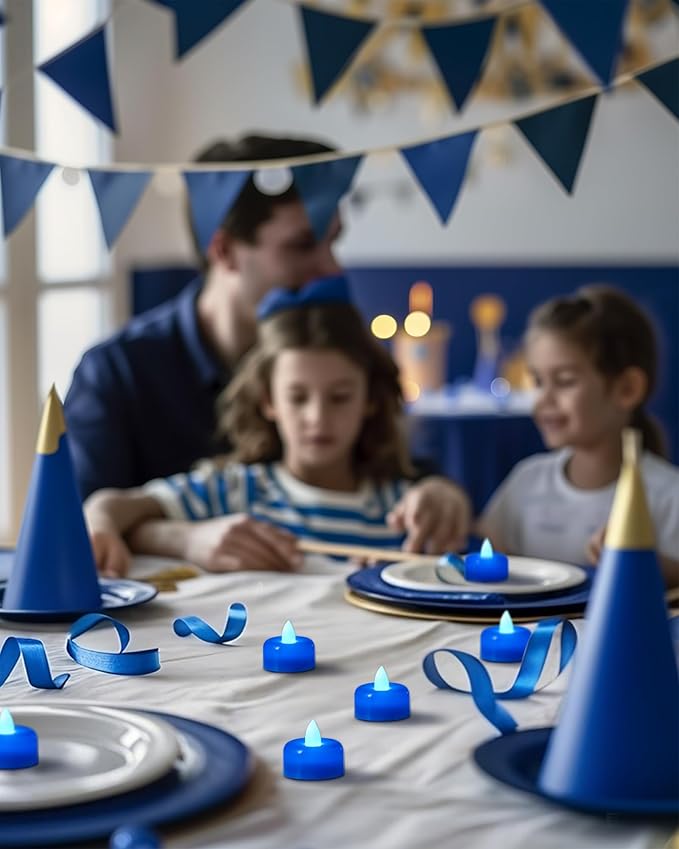 Raycare Blue Battery Operated Tea Lights, 24 Pack Long Lasting Fake Candles, Flameless LED Tea Light, Colored Tealights Candles for Wedding, Table Centerpiece, Party, Halloween, Christmas, Proposal