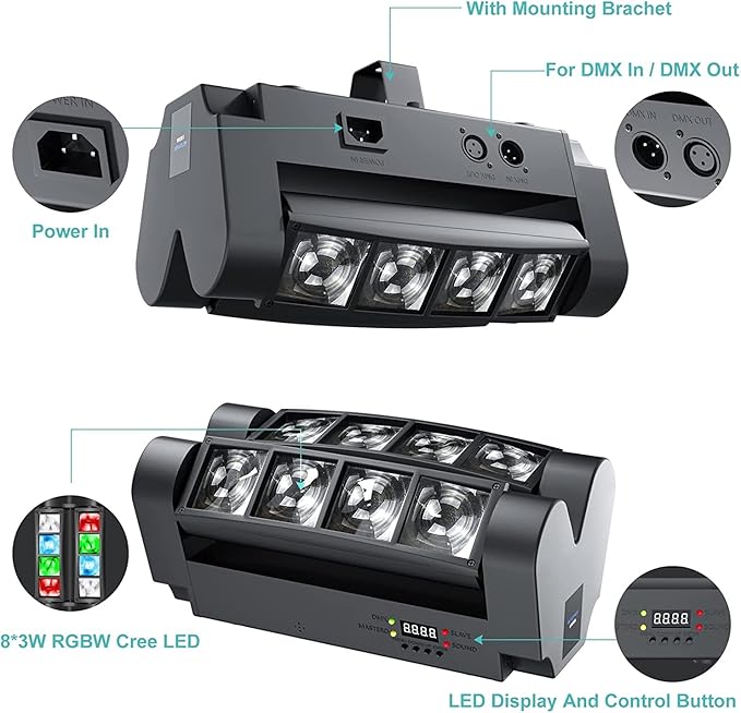[Pro Lighting Combo] 8x3W Motorized Moving Head DJ Wash Light + 200W COB LED Par Light Bundle