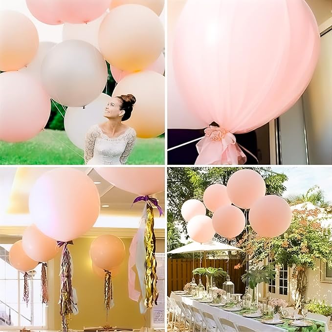 PartyWoo Pale Pink Balloons 4pcs 36 Inch Light Pastel Baby Pink Latex Helium Balloons for Birthday Engagement Bachelorette Baby Shower Easter Princess Butterfly Theme Party Decorations Pink-Q01