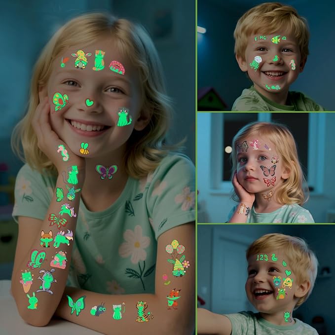 400Pcs Luminous Tattoos For Kids,Mixed Styles Temporary Tattoo Stickers,Glow In The Dark Tattoos for Boys and Girls,Mermaid Dinosaur Butterfly Fake Tattoo or more party makeup gifts 30 Sheets