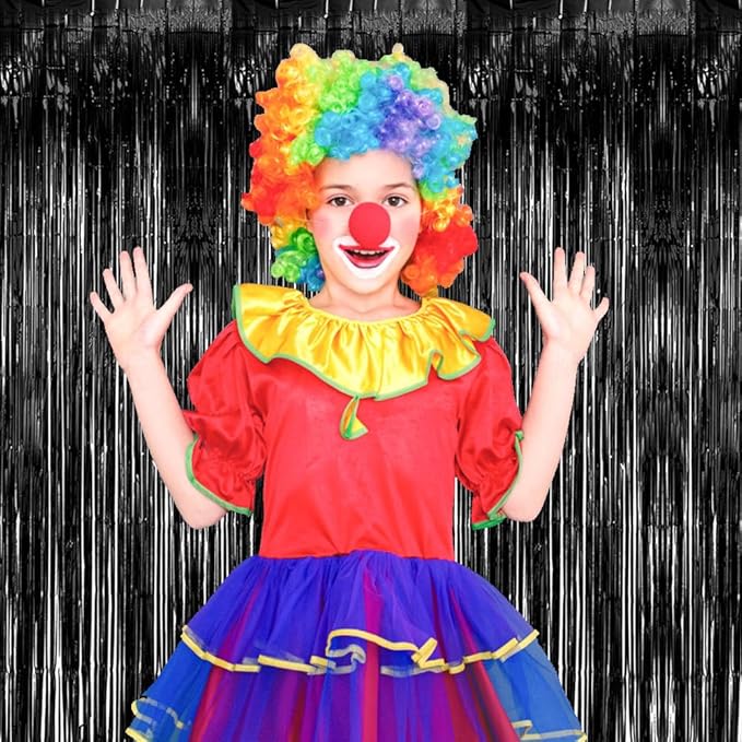 10 Pack Black Party Streamers Backdrop Tinsel Foil Fringe Curtains Halloween Birthday Party Decorations Graduation Wizard Party Supplies